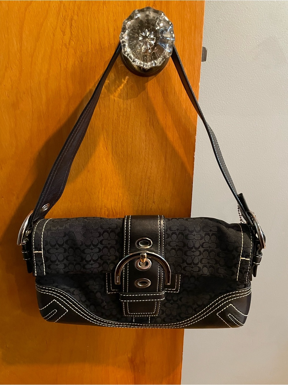 Authentic Coach Y2K SoHo Black Jacquard Demi Baguette Flap Shoulder Bag